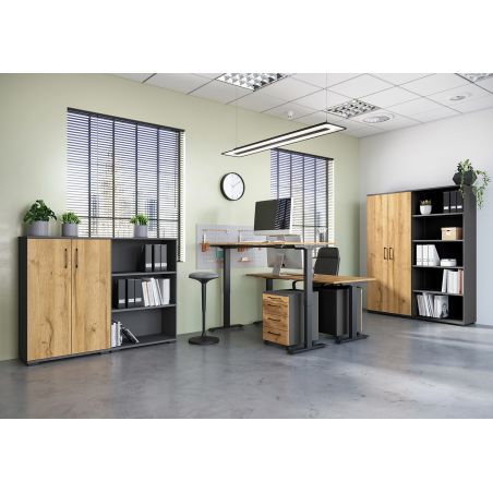 Armoire de bureau 4247 PRADES en décor chêne Grandson et graphite