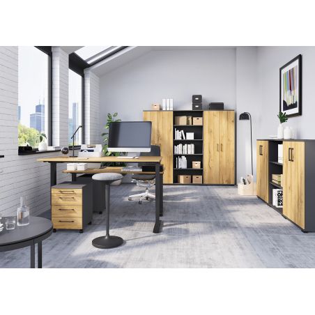 Armoire de bureau 4247 PRADES en décor chêne Grandson et graphite