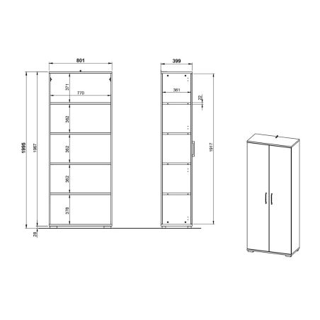 Armoire de bureau 4250 PRADES en décor chêne Grandson et graphite