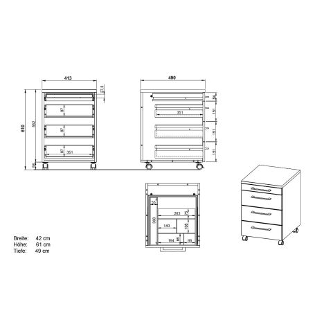 Caisson de bureau 4251 PRADES en coloris gris clair et graphite