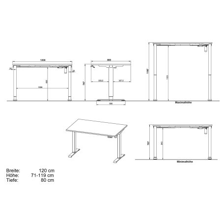 Bureau 8022 PRADES 120 cm réglable en hauteur électriquement, coloris blanc