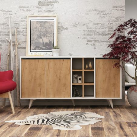 Buffet 140 cm BRAVA en décor blanc et chêne