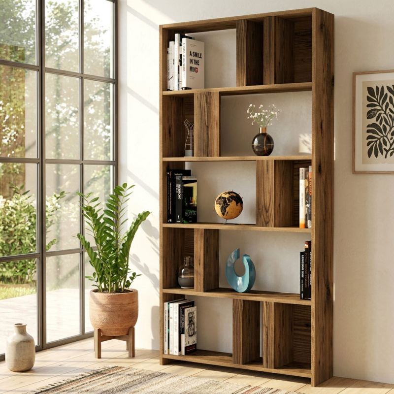 Bibliothèque 90x180 cm LIMAN en décor noyer