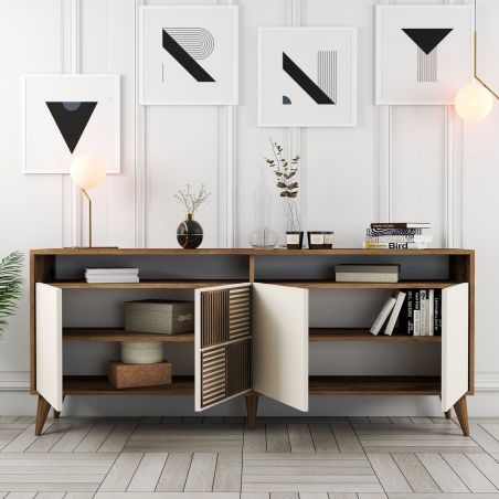 Buffet 180 cm MILANO en décor crème et noyer