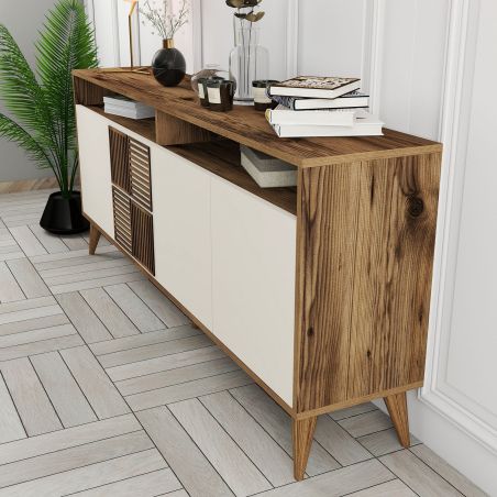 Buffet 180 cm MILANO en décor crème et noyer