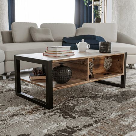 Table basse 105 cm HALDIR avec 1 tiroir en décor pin atlantic