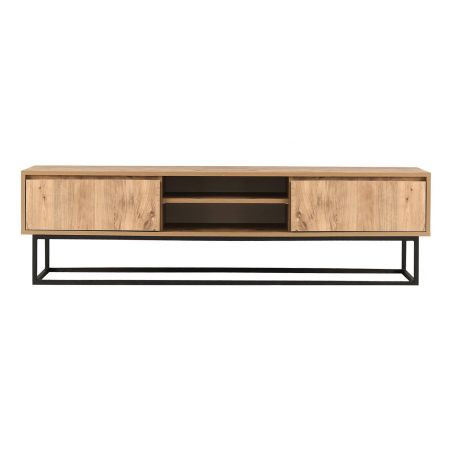 Meuble TV 140 cm BELINO en décor pin naturel avec 2 tiroirs et 2 niches