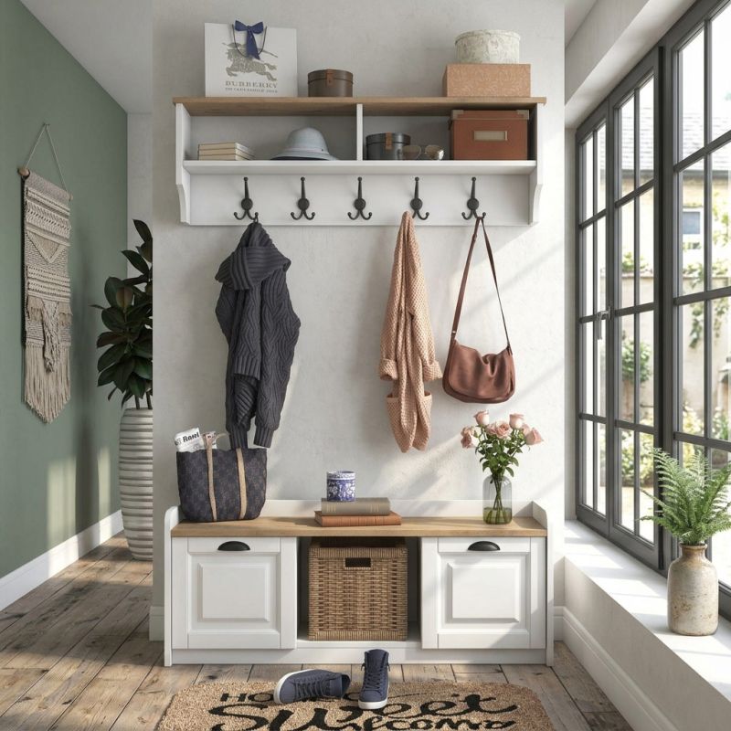 Ensemble de meubles pour entrée RALPH en décor blanc et noyer
