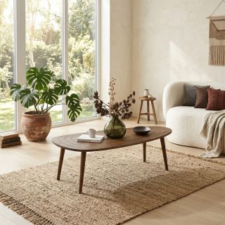 Table basse ovale 115 cm SWEET en bois de pin coloris noyer