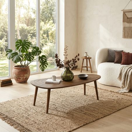 Table basse ovale 115 cm SWEET en bois de pin coloris noyer