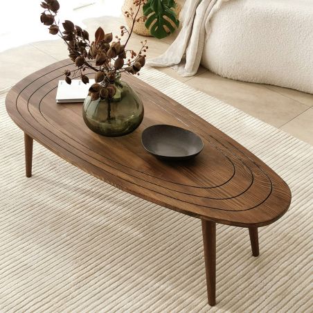 Table basse ovale 115 cm SWEET en bois de pin coloris noyer