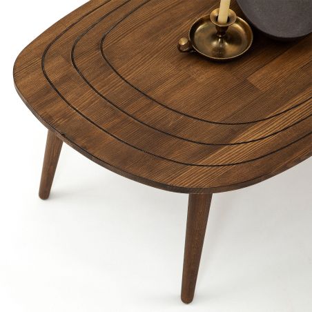 Table basse ovale 115 cm SWEET en bois de pin coloris noyer
