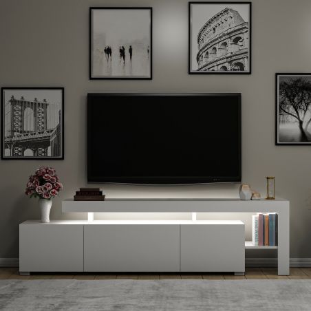Meuble TV 192 cm BERLIOZ en décor blanc mat avec éclairage LED