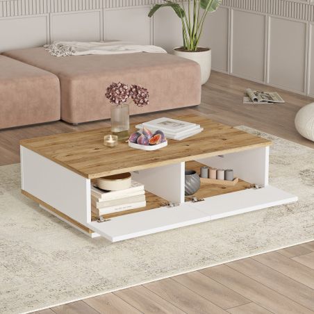 Table basse 90 cm FRANCIS en décor blanc et pin atlantic
