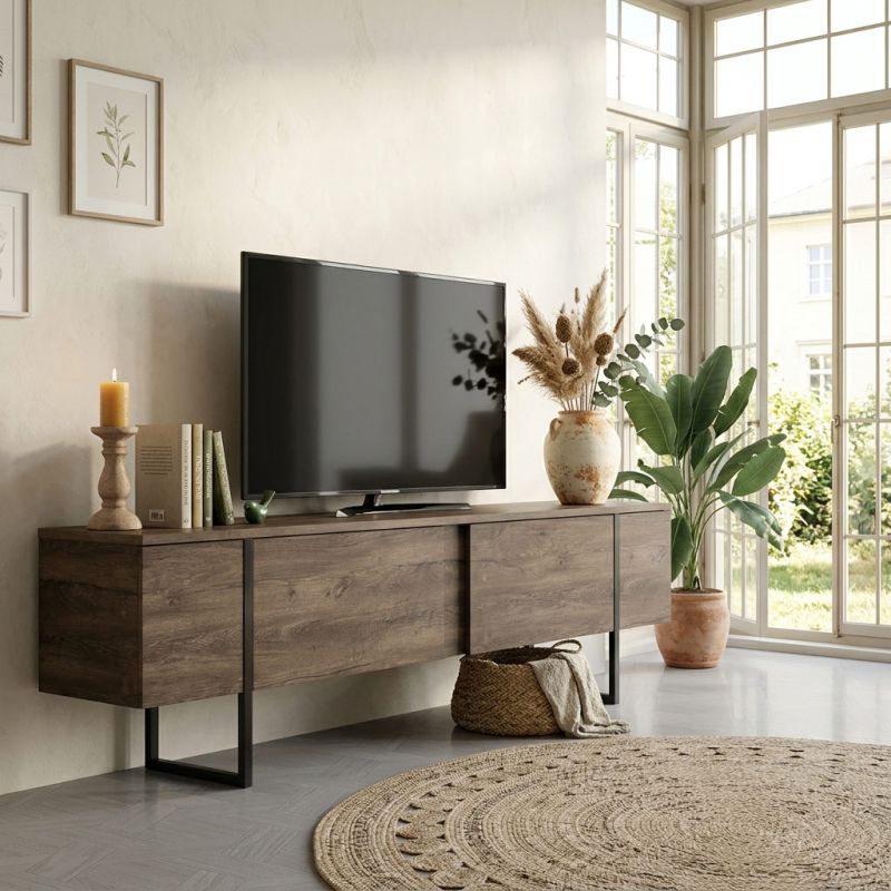 Meuble TV 180 cm LOUXOR en décor noyer