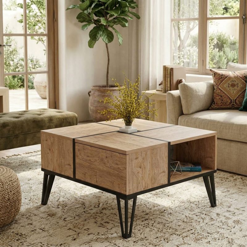 Table basse carrée 71 cm NIRVANA en décor pin atlantic
