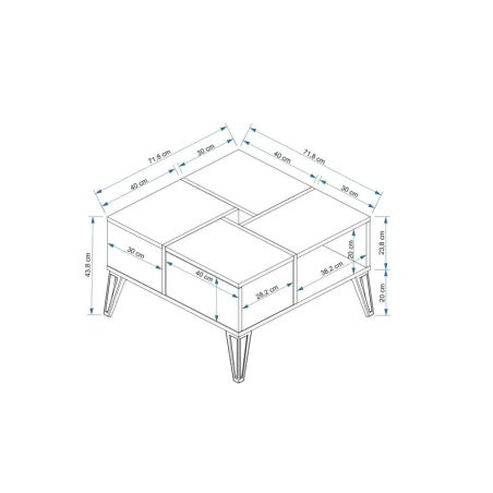 Table basse carrée 71 cm NIRVANA en décor pin atlantic