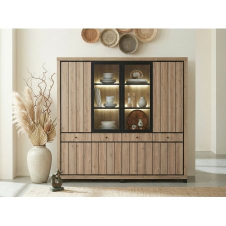 Vaisselier 240 cm GREGORY en décor chêne estival avec éclairage LED inclus