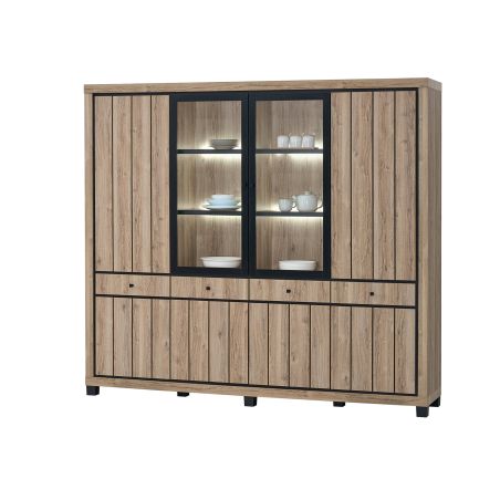 Vaisselier 240 cm GREGORY en décor chêne estival avec éclairage LED inclus