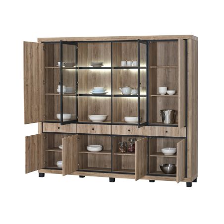 Vaisselier 240 cm GREGORY en décor chêne estival avec éclairage LED inclus