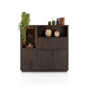 Gijon, highboard 145 cm - 1-porte de verre + 2-portes + 2-tiroirs + 1-p. rabattante + 1-niche (+LED) - Henders and Hazel