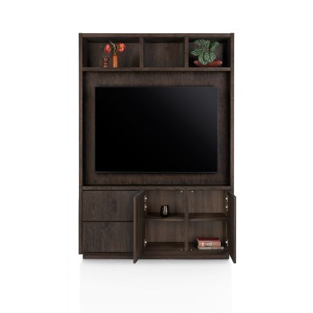 Gijon, meuble tv + partie haute 150 cm - 2-portes + 2-tiroirs + 3-niches + plinthe - Henders and Hazell