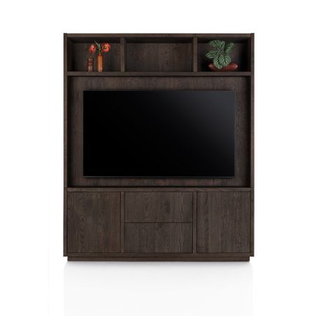 Gijon, meuble tv + partie haute 180 cm - 2-portes + 2-tiroirs + 3-niches + plinthe - Henders and Hazel
