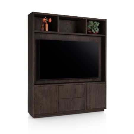Gijon, meuble tv + partie haute 180 cm - 2-portes + 2-tiroirs + 3-niches + plinthe - Henders and Hazel