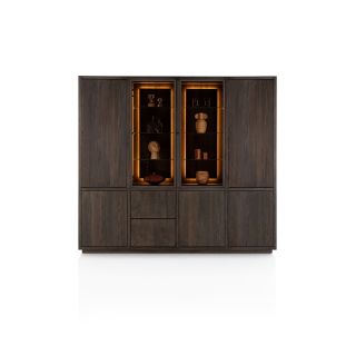 Gijon, vaisselier 240 cm - 2-portes de verres + 5-portes + 2-tiroirs (+ LED) + plinthe