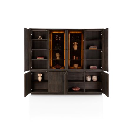 Gijon, vaisselier 240 cm - 2-portes de verres + 5-portes + 2-tiroirs (+ LED) + plinthe