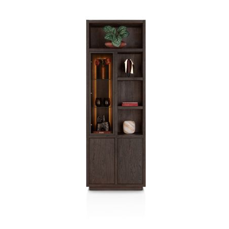 Gijon, armoire 75 cm - 1-porte de verre + 2-portes + 4-niches (+ LED) Henders & Hazel