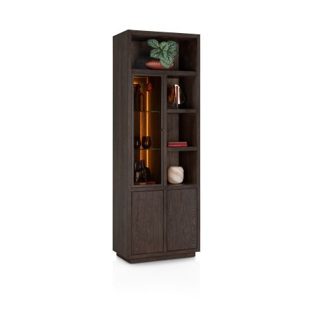Gijon, armoire 75 cm - 1-porte de verre + 2-portes + 4-niches (+ LED) Henders & Hazel