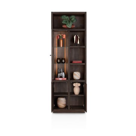 Gijon, armoire 75 cm - 1-porte de verre + 2-portes + 4-niches (+ LED) Henders & Hazel