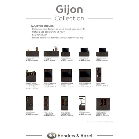 Gijon, tv-buffet 200 cm - 2-portes + 2-tiroirs + plinthe - Henders and Hazel