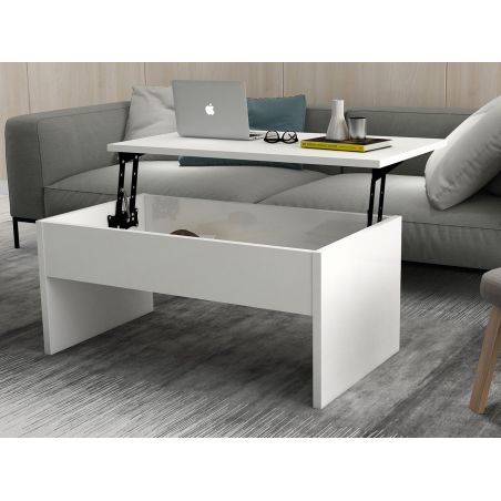 Table basse relevable ENKI en coloris blanc