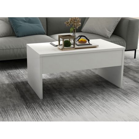 Table basse relevable ENKI en coloris blanc