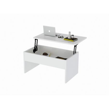 Table basse relevable ENKI en coloris blanc