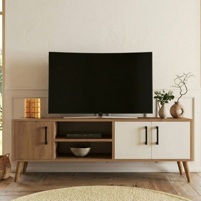 Meuble TV 150 cm EXODUS en décor chêne et blanc