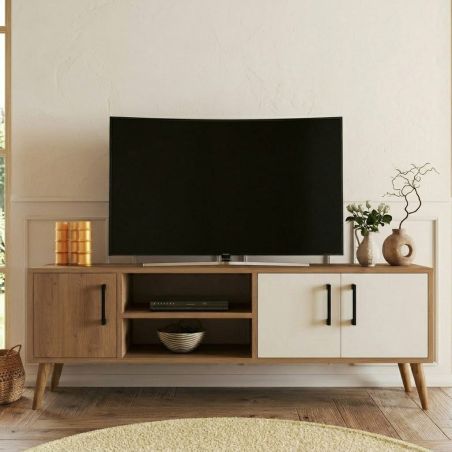 Meuble TV 150 cm EXODUS en décor chêne et blanc
