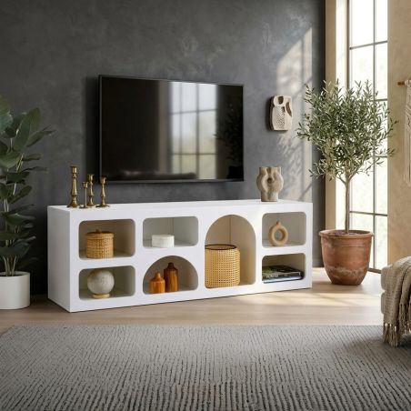 Meuble TV 160 cm FERGUS en blanc