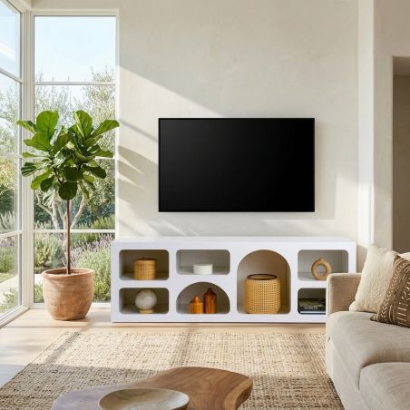 Meuble TV 160 cm FERGUS en blanc