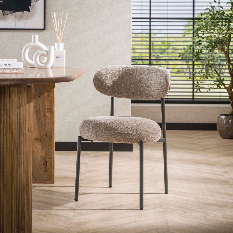 Chaise ROUNDY en tissu coloris sable ou brun