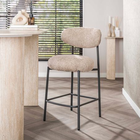 Tabouret de bar ROUNDY en tissu coloris sable
