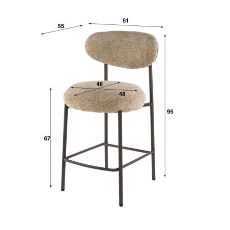 Tabouret de bar ROUNDY en tissu coloris sable