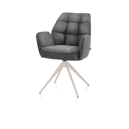 Bell, chaise a accoudoirs - piétement creme - pivotante - confort ressorts - Calabria