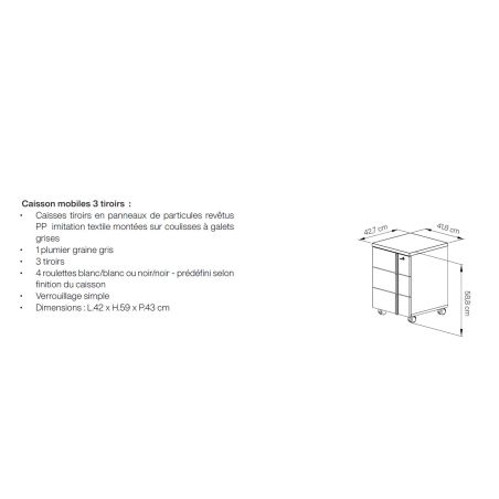 Caisson mobile 3 tiroirs ITALIC proposé en 2 finitions