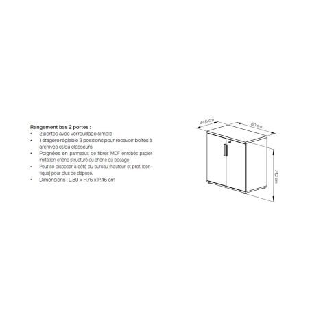 Rangement bas 2 portes ITALIC proposé en 2 finitions