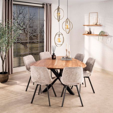Table triangle MERLIN 135 cm en acacia massif avec pied central en métal