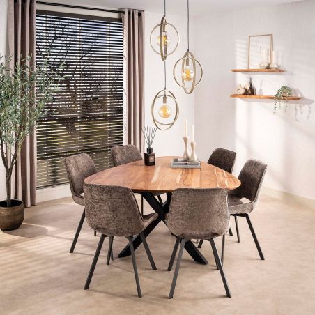 Table triangle MERLIN 135 cm en acacia massif avec pied central en métal