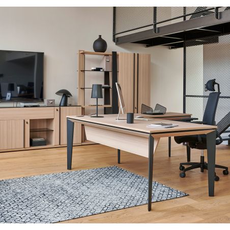 Retour direct pour bureau E-MOTION avec plateau décor chêne structuré